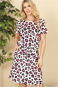 S10-15-2-RFD1035SS-RAP024-FCH-1 - CINCH WAIST POCKET LEOPARD PRINT DRESS- FUCHSIA 0-1-2-2