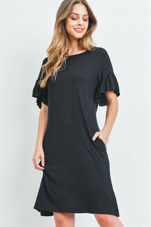 S10-12-1-RFD1038-RSJ-BK - FLUTTER SLEEVE POCKET DRESSES- BLACK 1-2-2-2