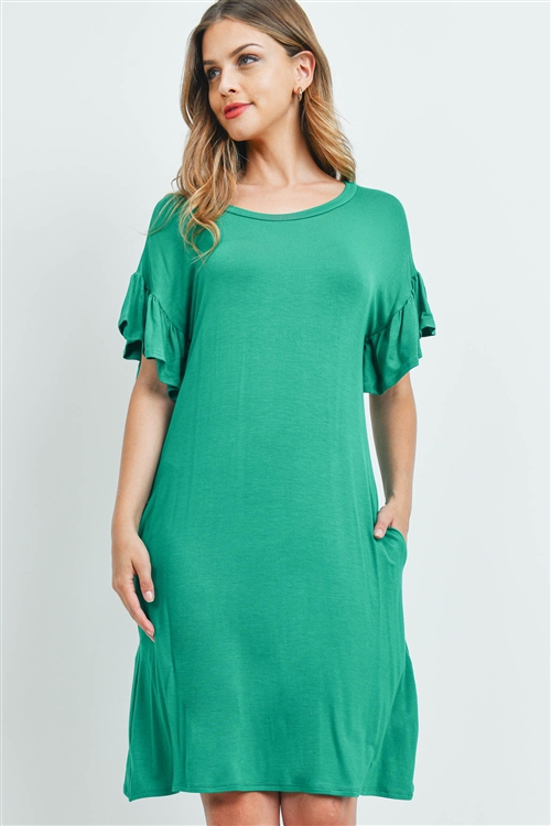 S16-12-3-RFD1038-RSJ-KG-1 - FLUTTER SLEEVE POCKET DRESSES- KELLY GREEN 0-2-1-2