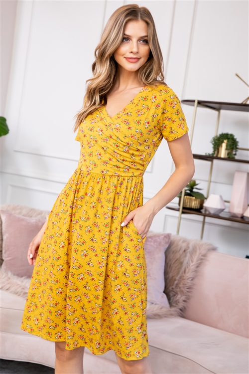 S14-8-3-RFD1044SS-RFL021-MUPLM-1 - SHORT SLEEVED WRAP MIDI DRESSES- MUSTARD PLUM 0-0-0-2