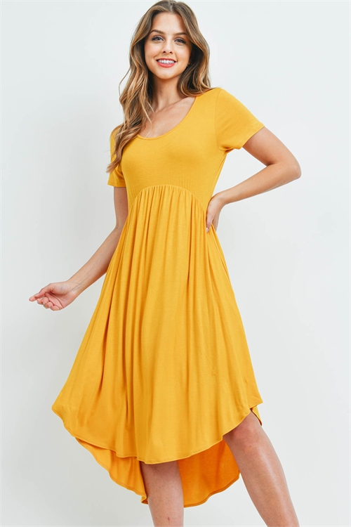 S9-3-3-RFD1052-RSJ-MU - HIGH-LOW EMPIRE POCKET DRESS- MUSTARD 1-2-2-2