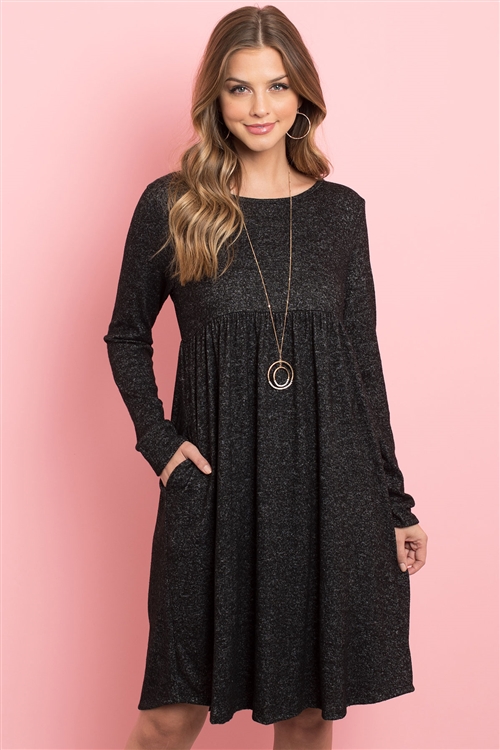 S11-18-3-RFD1114-RSW008-BK2T - BOAT NECK BRUSHED HACCI ROUND HEM DRESS- BLACK 2TONE 1-2-2-2 (NOW $8.75 ONLY!)