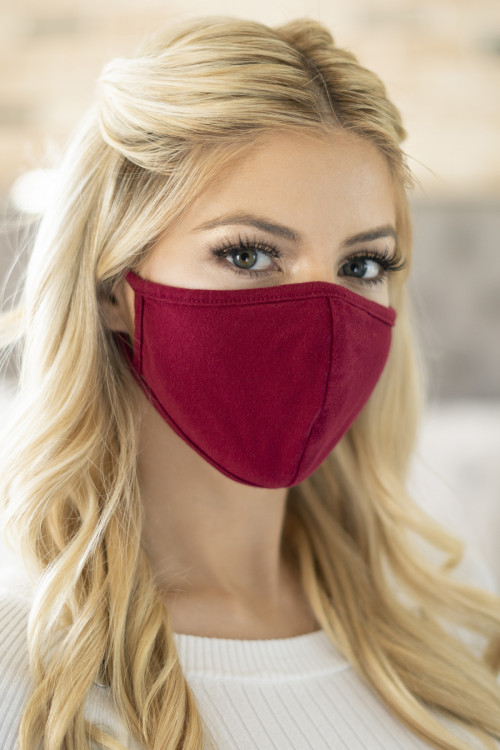 A3-3-3-RFM6001-CT-BU BURGUNDY PLAIN REUSABLE FACE MASK FOR ADULT/12PCS