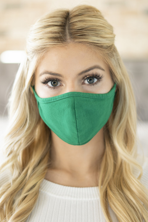 S3-4-2-RFM6001-CT-KGR KELLY GREEN PLAIN REUSABLE FACE MASK FOR ADULT/12PCS