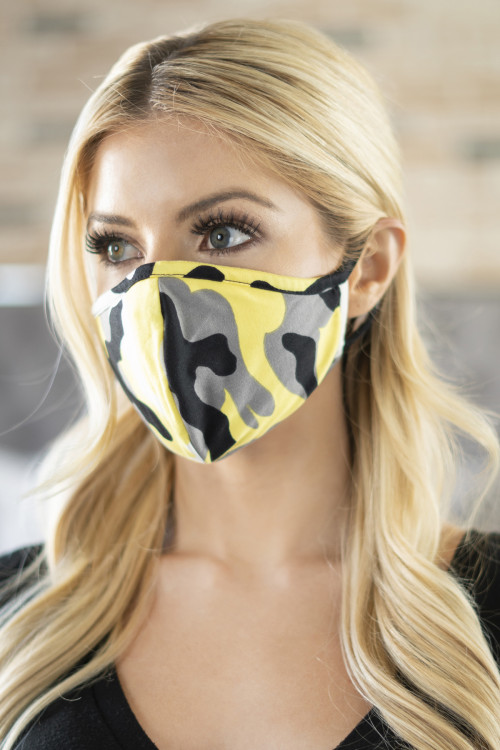 A1-2-1-RFM6001-RCM010-YW YELLOW CAMOUFLAGE REUSABLE FACE MASKS FOR ADULTS/12PCS