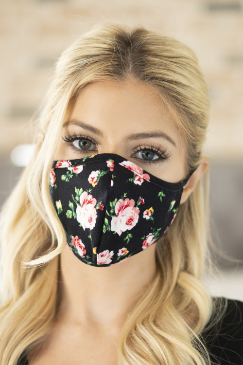 S8-4-1-RFM6001-RFL035-BK BLACK FLORAL REUSABLE FACE MASK FOR ADULTS/12PCS