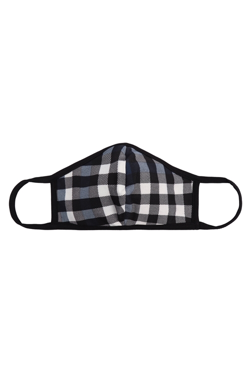 S8-5-1-RFM6001-RPR047-NAVY - PLAID PRINTED REUSABLE FACE MASKS FOR ADULTS/12PCS