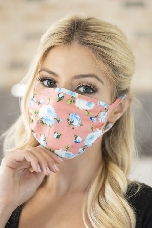 SA3-3-1-RFM6002-RFL035-PCH-BLU-GRN PEACH BLUE GREEN FLORAL REUSABLE FACE MASK FOR ADULTS/12PCS