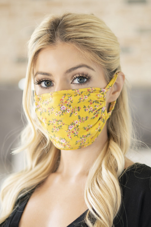 SA3-1-1-RFM6002-RFL045-YLE-RST-BRN YELLOW RUST BROWN FLORAL REUSABLE FACE MASK FOR ADULTS/12PCS