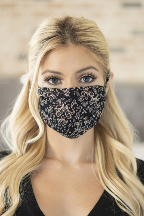 S5-6-1-RFM6002-RPR034-BKTAU BLACK PAISLEY PRINT REUSABLE FACE MASKS FOR ADULTS/12PCS