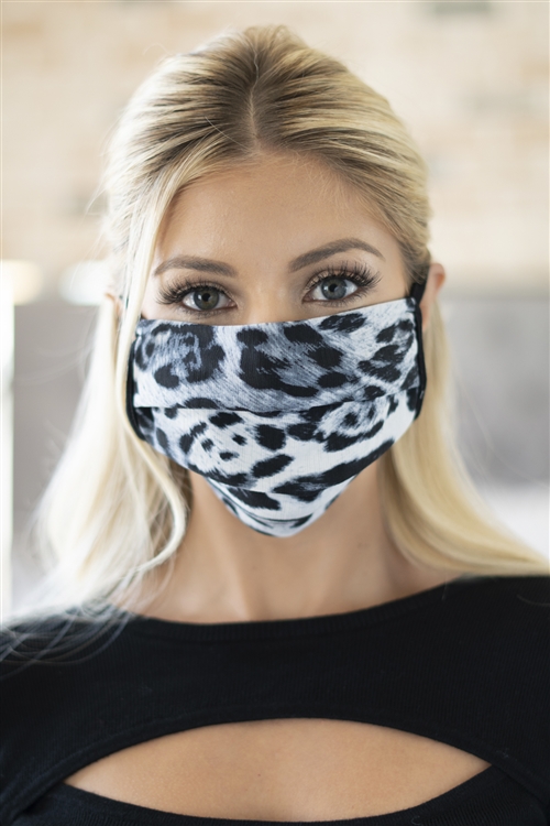 S4-7-4-RFM6005-RAP113-GY-GRAY COMBO BLACK LEOPARD REUSABLE FACE MASK FOR ADULT/12PCS