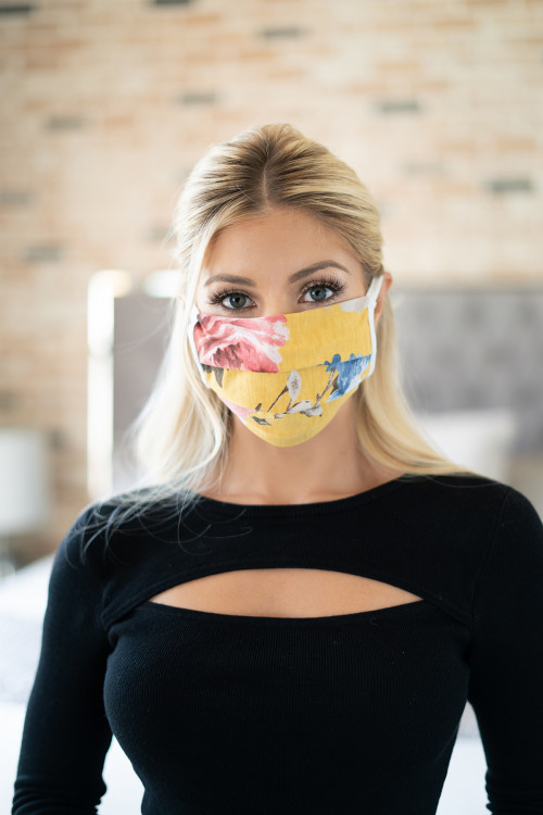 S8-5-3-RFM6005-RFL107-MU-FLORAL REUSABLE CLOTH FACE MASK - MUSTARD/12PCS