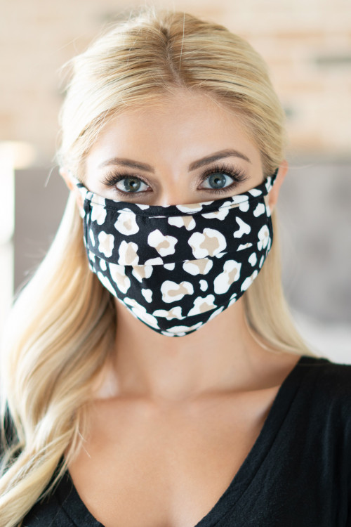 S7-8-1-RFM6006-RAP021-BK BLACK ANIMAL SKIN PRINT REUSABLE PLEATED FACE MASK FOR ADULTS/12PCS