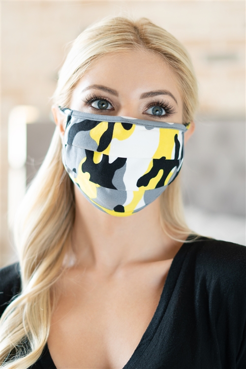 S7-7-3-RFM6006-RCM010-YW YELLOW CAMOUFLAGE REUSABLE PLEATED FACE MASK FOR ADULTS/12PCS