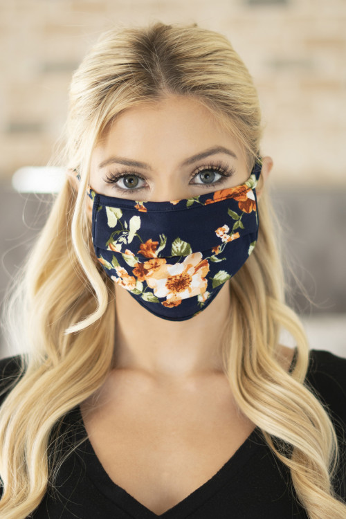 SA4-1-3-RFM6006-RFL028-NAVY FLORAL PRINT REUSABLE PLEATED FACE MASK FOR ADULTS/12PCS