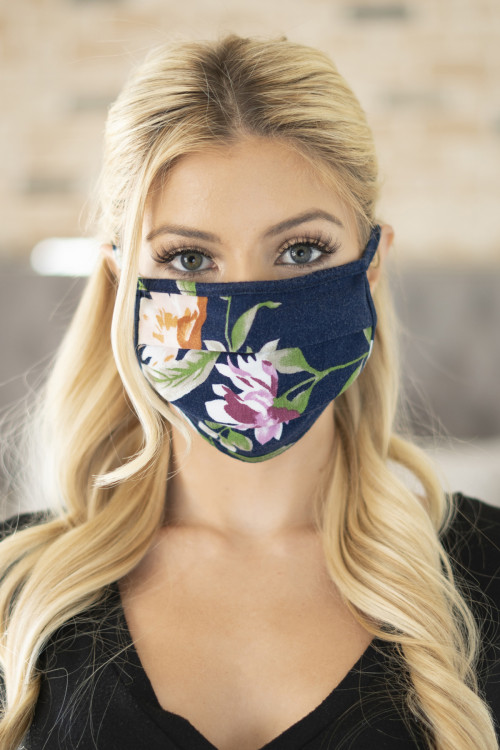 A2-1-1-RFM6006-RFL043-NV NAVY PRINT REUSABLE PLEATED FACE MASKS FOR ADULTS/12PCS