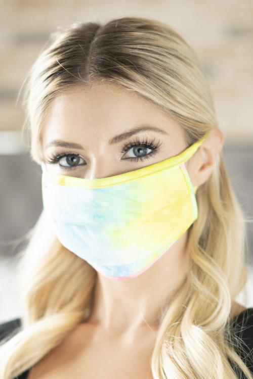 S8-5-1-RFM6006-RTD001-BL BLUE PINK YELLOW TIE DYE REUSABLE PLEATED FACE MASKS FOR ADULTS/12PCS