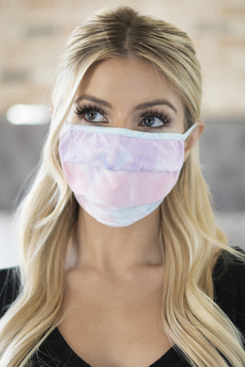 S8-4-1-RFM6006-RTD010-LPKBLLAV LIGHT PINK BLUE LAVENDER TIE DYE REUSABLE PLEATED FACE MASKS FOR ADULTS/12PCS