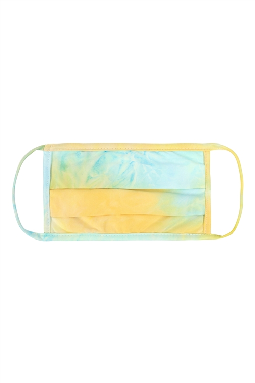 SA4-5-4-RFM6006-RTD010-TQYWWH TURQUOISE YELLOW WHITE TIE DYE REUSABLE PLEATED FACE MASK FOR ADULTS/12PCS