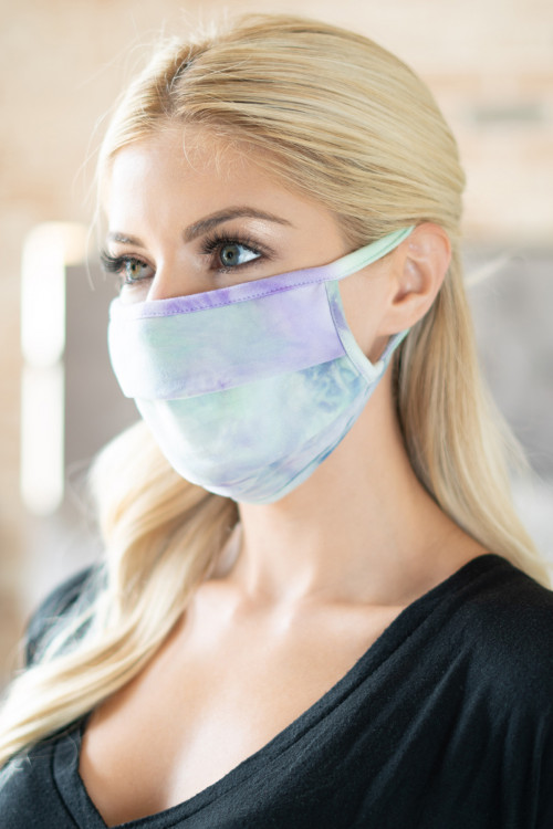 S8-4-2-RFM6006-RTD023-MNLI MINT LILAC TIE DYE REUSABLE PLEATED FACE MASK FOR ADULTS/12PCS