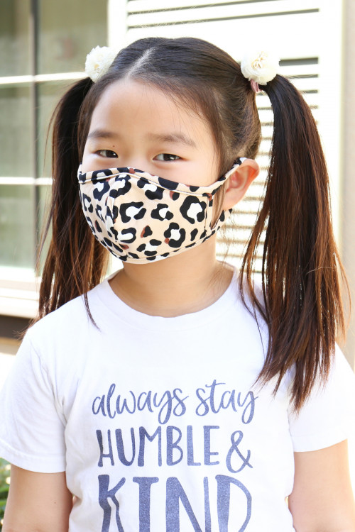 SA3-6-4-RFM7001K-RAP021-LEO-KHAKI - KHAKI LEOPARD PRINTED REUSABLE FACE MASK FOR KIDS/12PCS    **Not intended for kids 2 years old and below**