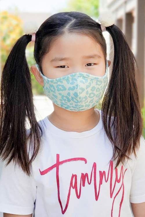 S4-7-2-RFM7001K-RAP051-MN- MINT LEOPARD SKIN PRINT REUSABLE FACE MASKS FOR KIDS/12PCS **Size not intended for kids 2 years old and below**