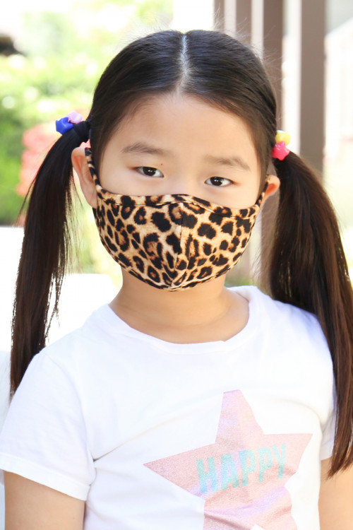 S4-7-2-RFM7001K-RAP061-STONE- LEOPARD SKIN PRINT REUSABLE FACE MASKS FOR KIDS/12PCS **Size not intended for kids 2 years old and below**