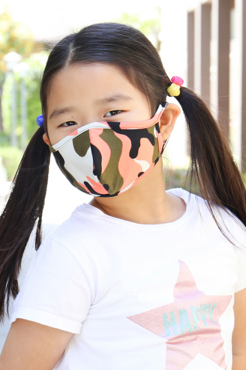 S4-9-3/S7-7-2/SA3-6-4-RFM7001K-RCM010-COOL CORAL OLIVE CAMOUFLAGE REUSABLE FACE MASKS FOR KIDS/12PCS  **Not intended for kids 2 years old and below **