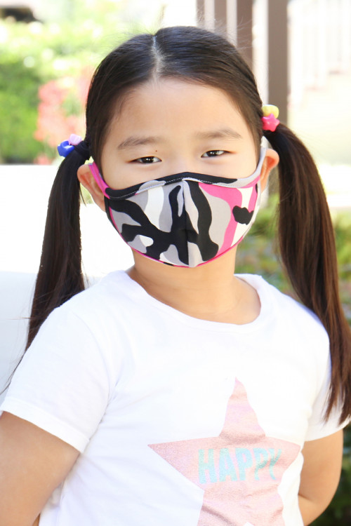 S7-8-3-RFM7001K-RCM010-FU FUCHSIA CAMOUFLAGE REUSABLE FACE MASKS FOR KIDS/12PCS  **Not intended for kids 2 years old and below **