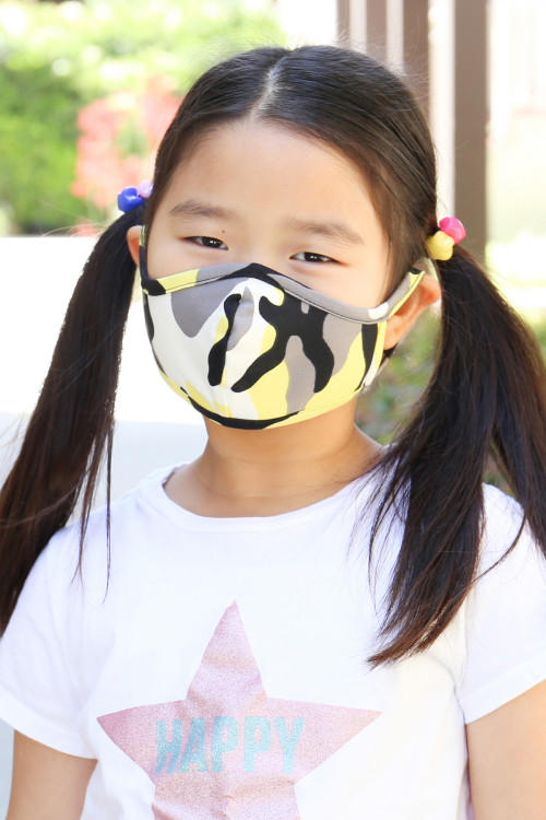 S7-7-2-RFM7001K-RCM010-YW YELLOW CAMOUFLAGE REUSABLE FACE MASKS FOR KIDS/12PCS  **Not intended for kids 2 years old and below **