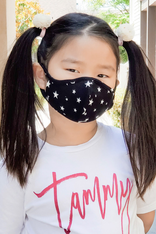 S5-4-2-RFM7001K-RPR028-BK BLACK STAR PRINTED REUSABLE FACE MASKS FOR KIDS/12PCS ** Not intended for kids 2 years old and below**