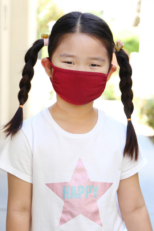 S8-6-2-RFM7002K-CT-BU BURGUNDY PLAIN REUSABLE FACE MASK FOR KIDS/12PCS **Size not intended for kids 2 years old and below**