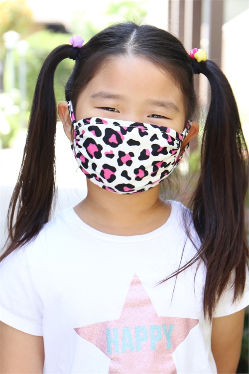 S8-4-2-RFM7002K-RAP021-LEO-FUCHSIA- LEOPARD PRINTED REUSABLE FACE MASK FOR KIDS/12PCS **Size not intended for kids 2 years old and below**