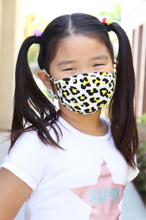 S8-4-2-RFM7002K-RAP021-YELLOW LEOPARD SKIN PRINT REUSABLE FACE MASKS FOR KIDS/12PCS **Size not intended for kids 2 years old and below**