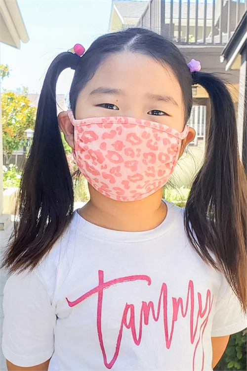 S8-6-2-RFM7002K-RAP051-CORAL-LEOPARD SKIN PRINT REUSABLE FACE MASKS FOR KIDS/12PCS **Size not intended for kids 2 years old and below**