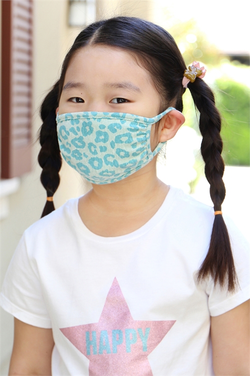 S8-6-2-RFM7002K-RAP051-MINT- LEOPARD REUSABLE FACE MASK FOR KIDS/12PCS **Size not intended for kids 2 years old and below**