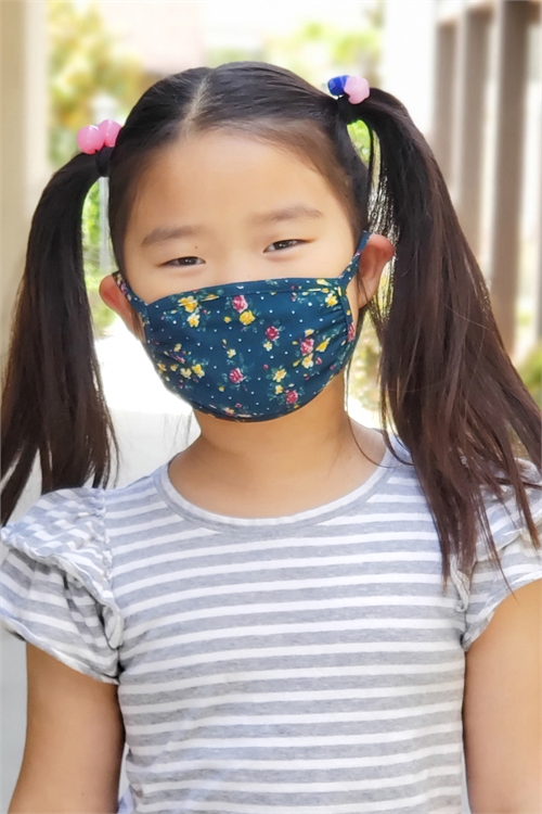 S8-6-2-RFM7002K-RFL021-HUNTER- FLORAL PRINTED REUSABLE FACE MASK FOR KIDS/12PCS **Size not intended for kids 2 years old and below**