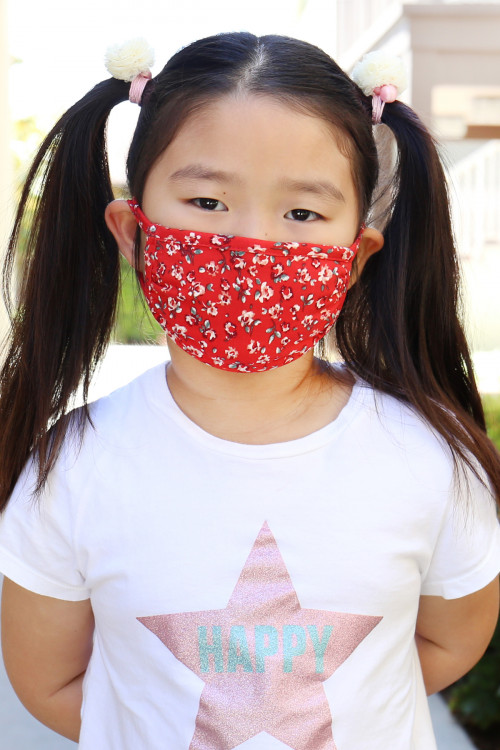 S4-6-1-RFM7002K-RFL036-CHR-WIN-IV CHERRY WINE FLORAL REUSABLE FACE MASK FOR KIDS/12PCS ** Not intended for kids 2 years old and below**