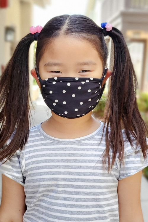 S3-5-4-RFM7002K-RPD002-BK BLACK POLKA DOTS PRINTED REUSABLE FACE MASK FOR KIDS/12PCS    **Not intended for kids 2 years old and below**