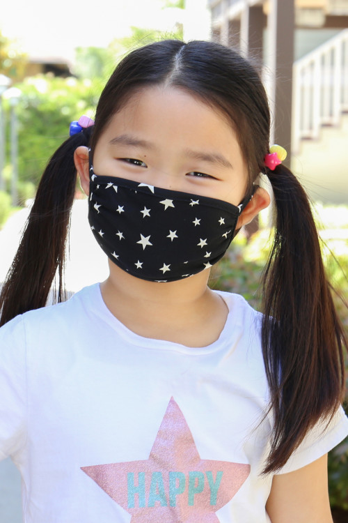SA4-1-2-RFM7002K-RPR028-BK BLACK STAR PRINT REUSABLE FACE MASKS FOR KIDS/12PCS    **Not intended for kids 2 years old and below**