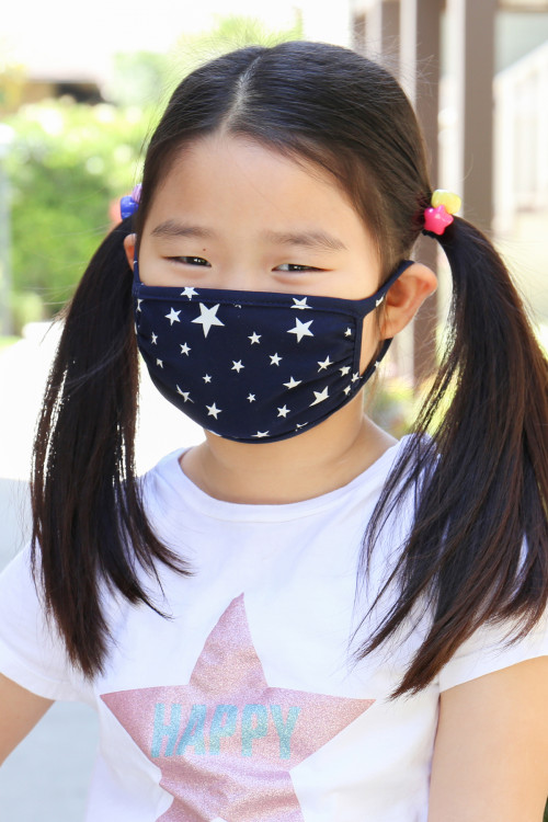 A3-3-2-RFM7002K-RPR028-NV NAVY STARS PRINT REUSABLE FACE MASKS FOR KIDS/12PCS    **Not intended for kids 2 years old and below**