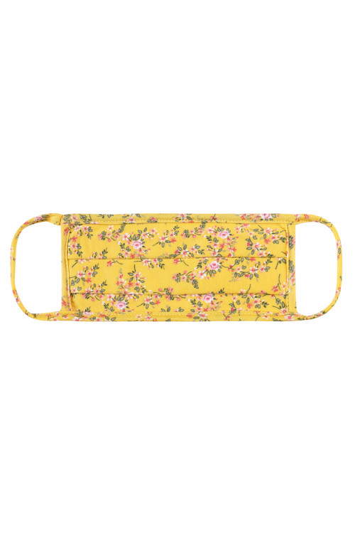 S7-8-2-RFM7006K-RFL045-YELLOW FLORAL REUSABLE PLEATED FACE MASK FOR KIDS/12PCS **Size not intended for kids 2 years old and below**