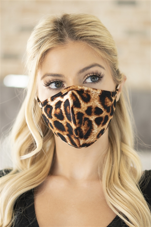 C68-B-3-RFM8001-RAP056 BROWN LEOPARD REUSABLE FACE MASK FOR ADULTS WITH FILTER POCKET/12PCS