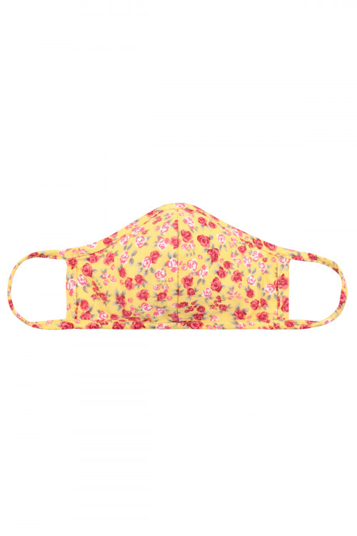 S4-9-4-RFM8001-RFL050-YW- FLORAL REUSABLE FACE MASK FOR ADULTS WITH FILTER POCKET - YELLOW/12PCS