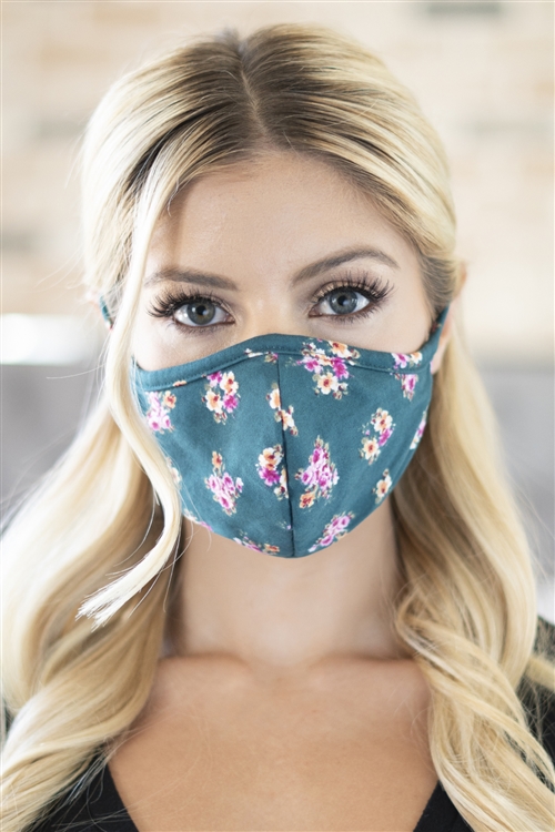 S8-6-4-RFM8001-RFL079-GREEN-FLORAL REUSABLE FACE MASK FOR ADULTS WITH FILTER POCKET/12PCS