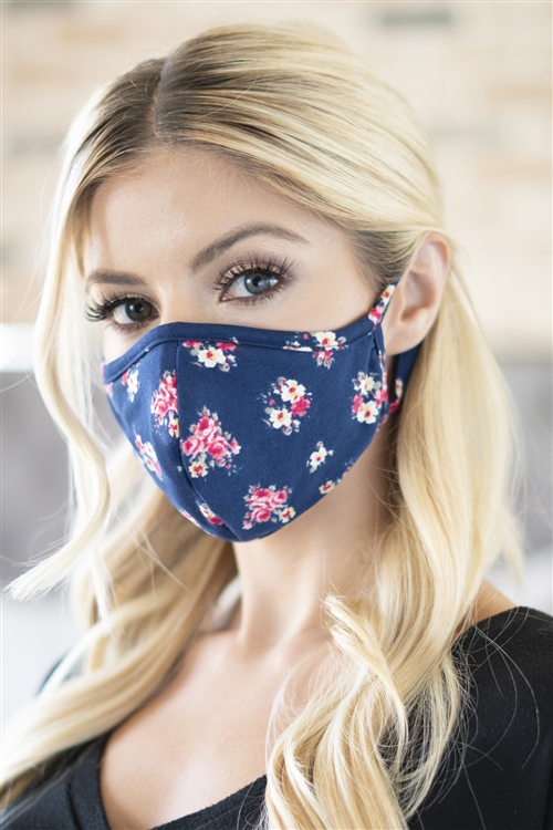 S8-6-4-RFM8001-RFL079-NAVY-FLORAL REUSABLE FACE MASK FOR ADULTS WITH FILTER POCKET/12PCS