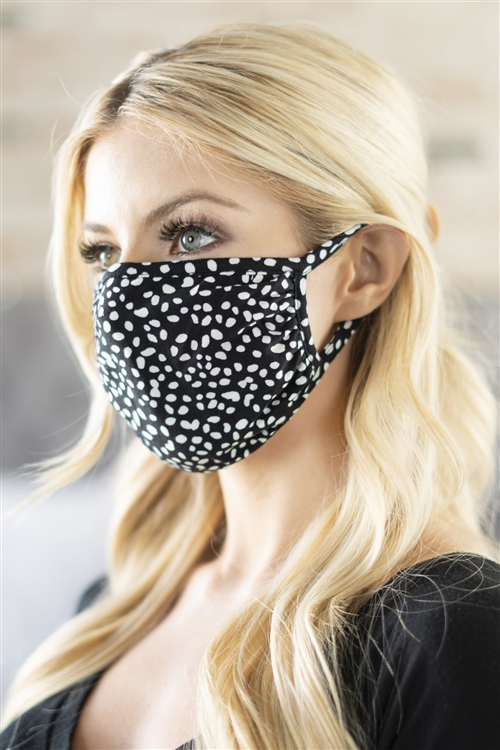 S4-9-3-RFM8002-RAP074-BK-BLACK DALMATIAN PRINT REUSABLE FACE MASK FOR ADULTS WITH FILTER POCKET/12PCS