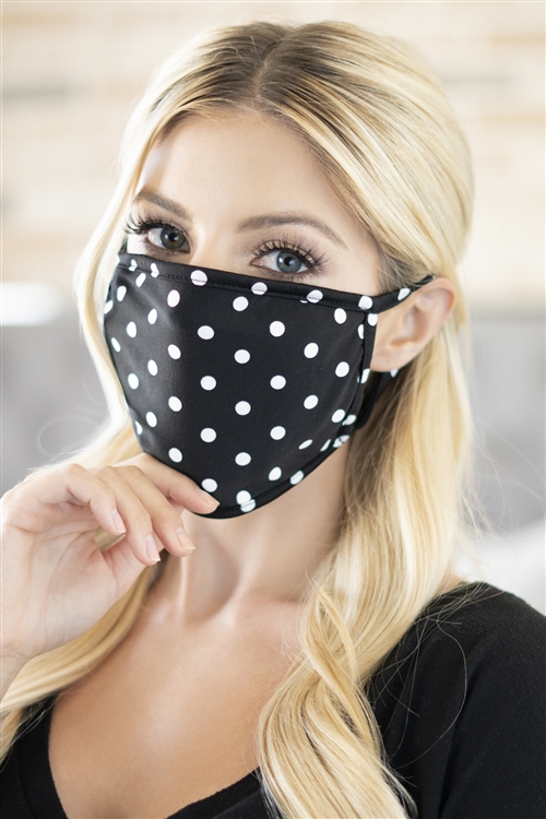 S7-7-2-RFM8002-RPD011-BKWT - POLKA DOTS REUSABLE FACE MASK FOR ADULTS WITH FILTER POCKET /12PCS