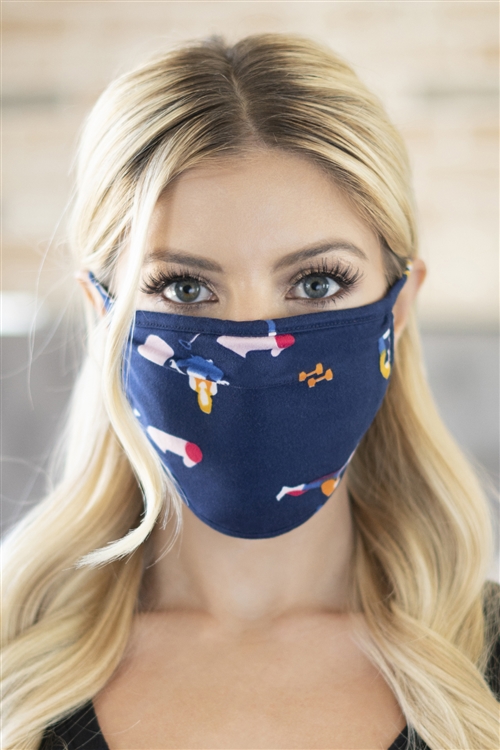 S7-8-2-RFM8002-RPR040-NAVY - PRINT REUSABLE FACE MASK FOR ADULTS WITH FILTER POCKET /12PCS