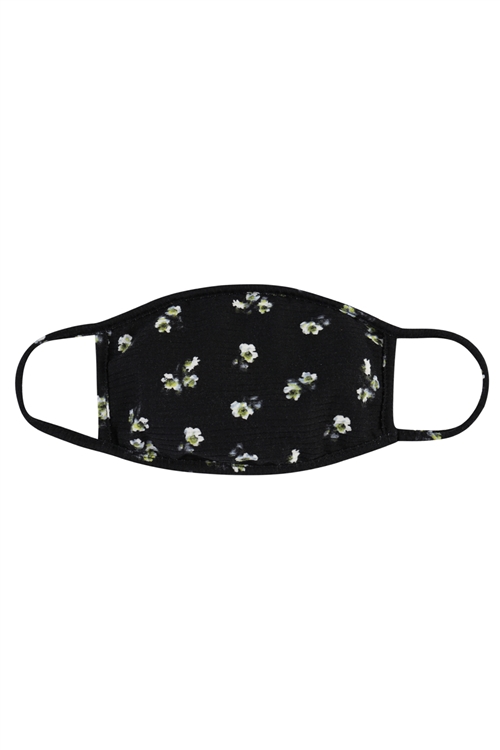 S8-7-2-RFM9002Y-RFL078-BLACK - FLORAL REUSABLE FACE MASK FOR YOUTH WITH FILTER POCKET /12PCS